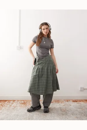 Reclaimed Pleated midi kilt skirt in check