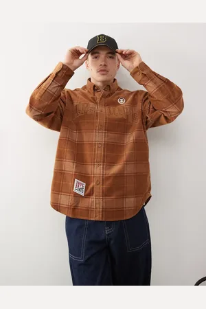 A Bathing Ape Aape By A Bathing Ape checked logo long sleeve shirt in brown