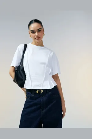 ASOS Seam detail short sleeve corset waist t-shirt in