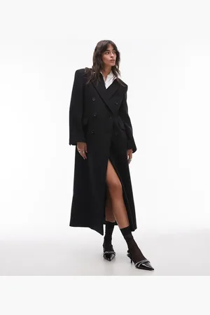 & OTHER STORIES & wool blend double breasted maxi coat with bold shoulder details in