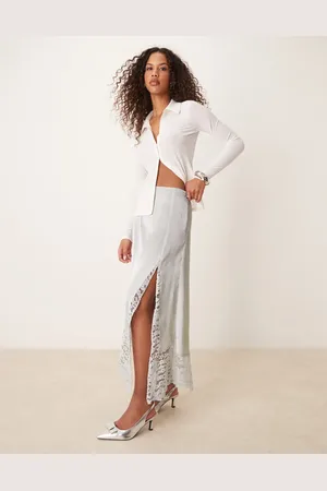 ASOS Satin & lace hanky hem midi skirt in
