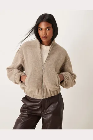 New Look Textured oversized bomber jacket in mink