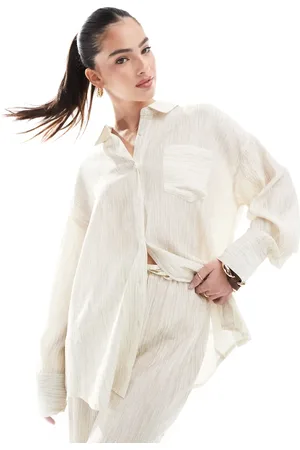 4th & Reckless Textured button through beach shirt co-ord in beige