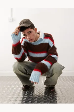 COLLUSION Brushed oversized crew neck jumper in blue stripe