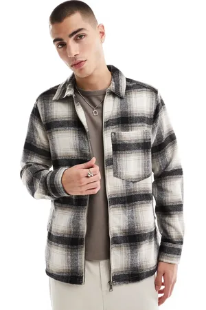 Only & Sons Zip through overshirt with wool in and black check
