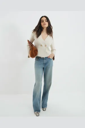 River Island Asymmetric button cardigan in beige