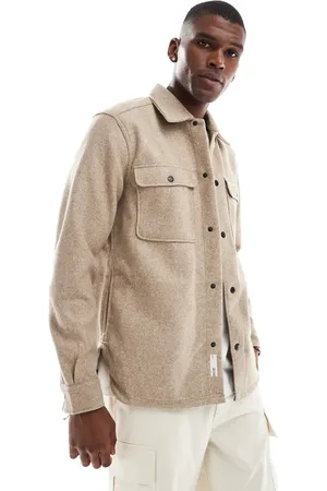 Only & Sons Wool look overshirt in beige
