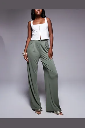 ASOS Soft handle pleated wide leg trousers in khaki