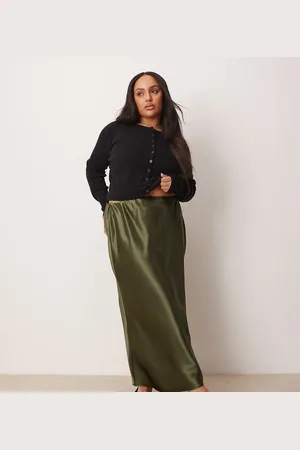 New Look New Look Curve satin midi bias skirt in khaki