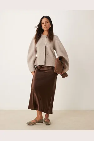 New Look Satin midi bias skirt in