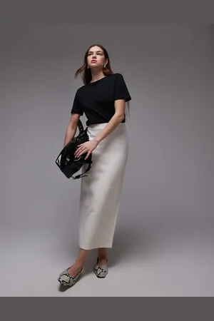 MANGO Midi skirt in light beige