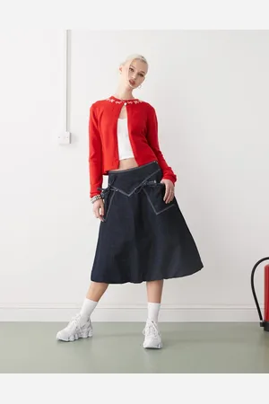 COLLUSION Bubble hem midi skirt in rinse wash