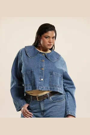 ASOS ASOS DESIGN Curve denim jacket with round collar in mid co-ord