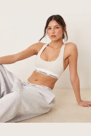 Calvin Klein Modern Cotton unlined racerback bralette with logo taping in oatmeal