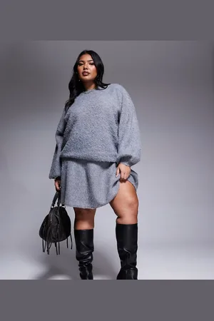 In The Style X Natalya Wright exclusive pleated knitted fluffy yarn skirt co-ord in charcoal