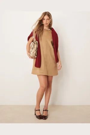Abercrombie & Fitch Suede sleeveless blazer dress in tan