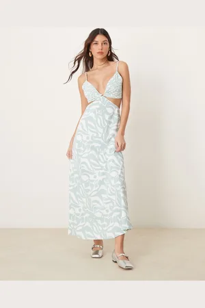 Abercrombie & Fitch Cut out waist maxi slip dress in green floral print