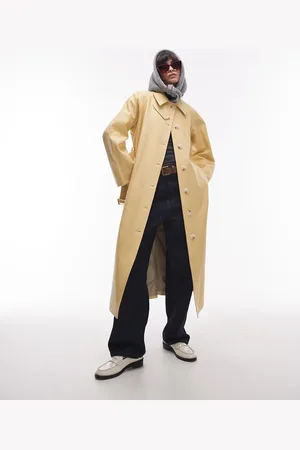 Topshop Long oversized faux leather trench coat in buttermilk