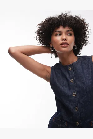 Topshop Denim high neck waistcoat in raw look indigo