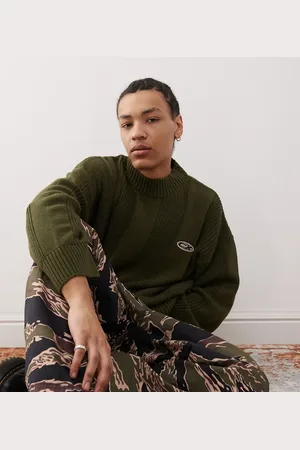 COLLUSION Knitted striped jumper in khaki