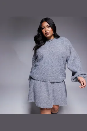 In The Style X Natalya Wright exclusive fluffy balloon sleeve jumper co-ord in charcoal