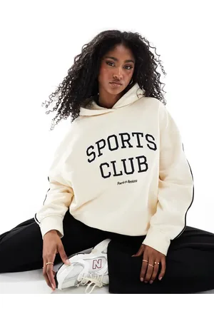 4th & Reckless Sports club embroidered logo contrast sleeve hoodie in cream