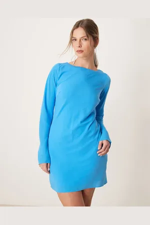 Abercrombie & Fitch Long sleeve slash neck asymmetric hem mini dress in