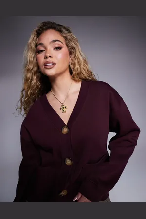 River Island V neck cardigan in burgundy