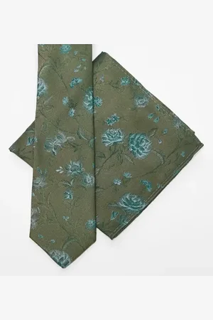 ASOS Floral print tie and pocket square set in khaki