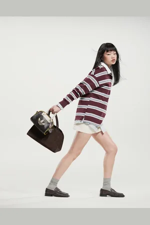 Cotton On Cotton On oversized long sleeve polo in choc cherry stripe