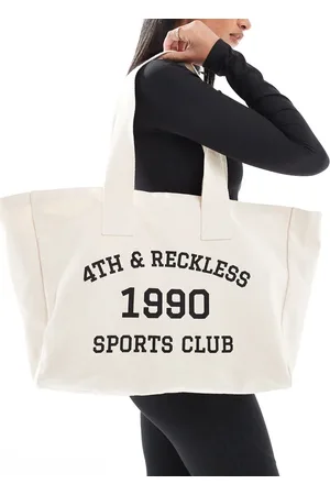4th & Reckless Sports club logo tote bag in cream