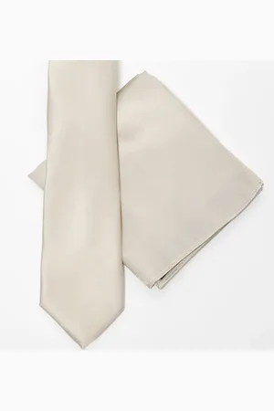 ASOS Satin tie and pocket square set in ecru