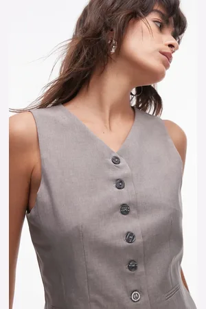 Topshop Co ord high button up tailored waistcoat in mink BEIGE
