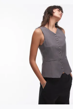 Topshop Co ord high button up tailored waistcoat in slate BEIGE