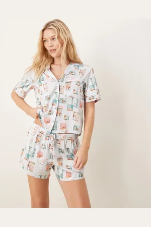 Abercrombie & Fitch Nightwear button up top co-ord in postcard print