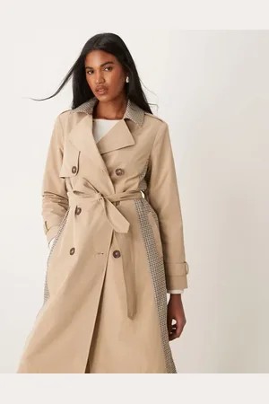 New Look Check mix trench coat in stone
