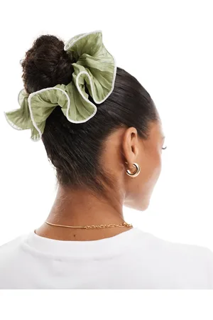 ASOS Oversized scrunchie hairband with contrast stitching in sage