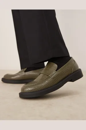 ASOS Embossed loafers in olive
