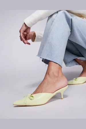 Public Desire Lionheart pointed kitten heel mules with bow in