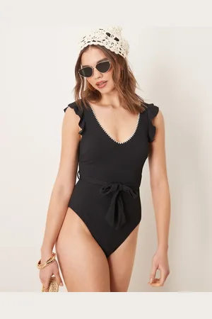 New Look Blanket stitch frill sleeve swimsuit in