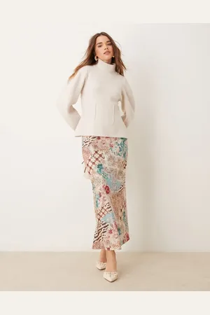 Miss Selfridge Satin maxi skirt in patchwork print