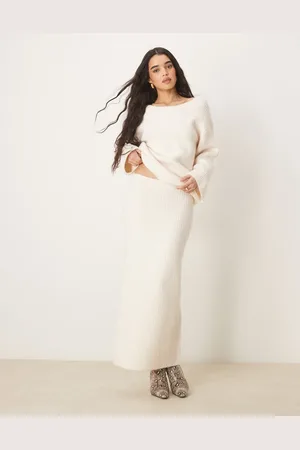 Gina Tricot Co-ord chunky rib knitted maxi skirt with side split in cream