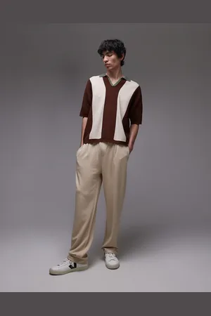 Topman Premium straight fit twill jogger in stone