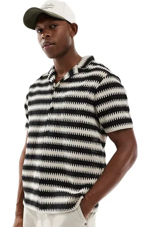 Aray Crochet short sleeve beach shirt in monochrome
