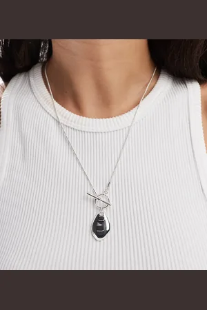 ASOS Plated necklace with T-bar and molten pendant