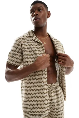 Aray Crochet short sleeve beach shirt in olive