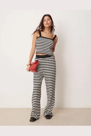 New Look Co-ord knitted stripe button trousers in