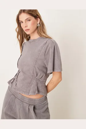 ASOS Seam detail short sleeve corset waist t-shirt in washed