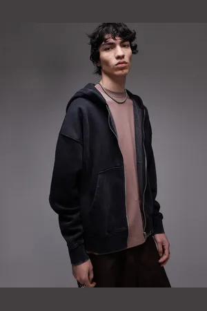 Topman Premium heavyweight oversized fit acid wash zip through hoodie in washed