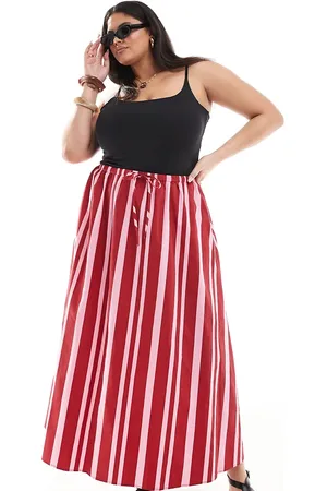 ASOS ASOS DESIGN Curve tie waist a line midaxi skirt in pink stripe